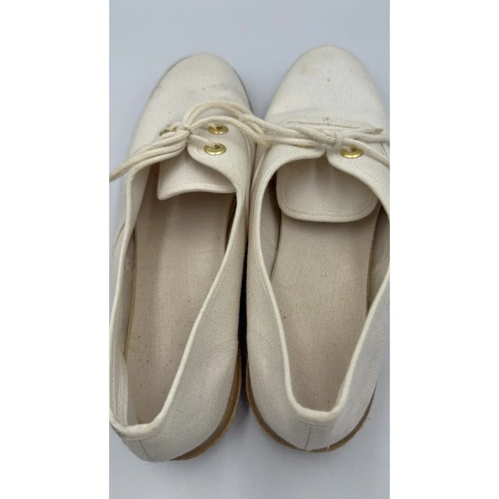 Womens‎ Size 8 Cream Canvas Lace Up Espadrille Flats Casual Shoes